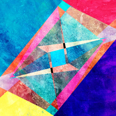 Abstract watercolor background with geometric color objects and interesting shapesの写真素材