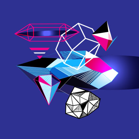 Abstract multicolored geometric trendy background with different elementsのイラスト素材