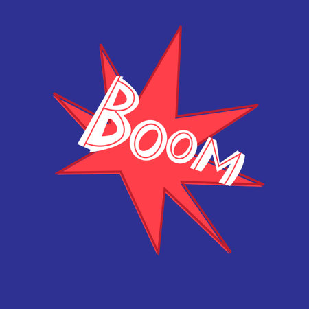 Vector word handwritten Boom on red and blue backgroundのイラスト素材