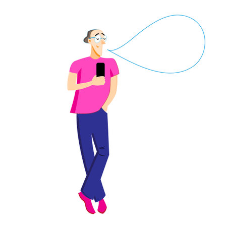 Beautiful illustration of a man with a phone isolated on white background. An example of a character for a site or poster.のイラスト素材