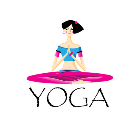 Vector illustration of a beautiful yogi girl isolated on white background. Icon template for poster or web site.のイラスト素材