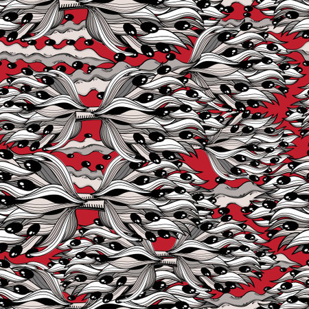 Abstract seamless bright floral wave pattern of graphic elements.