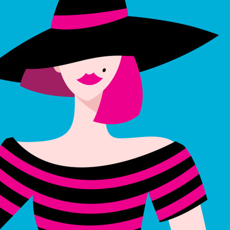 Vector graphic portrait of a beautiful girl in a hat. Beauty salon advertising.のイラスト素材