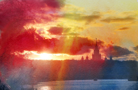 Beautiful landscape photo of the center of Moscow at sunset