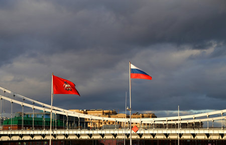 Beautiful landscape photo of the center of Moscow at sunsetの写真素材