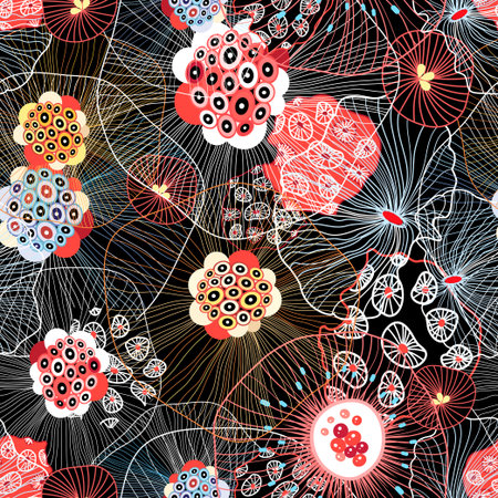 Abstract seamless pattern with fantastic beautiful elements and design. Pattern for Wallpaper or fabric.のイラスト素材