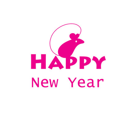 Christmas vector greeting card with mouse on white backgroundのイラスト素材