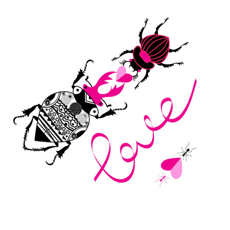 Vector bright loving beetles on a white background. Valentine day.のイラスト素材