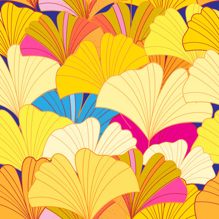 Seamless beautiful vector pattern of yellow gingko leaves. A template for the design of Wallpaper or fabric.のイラスト素材