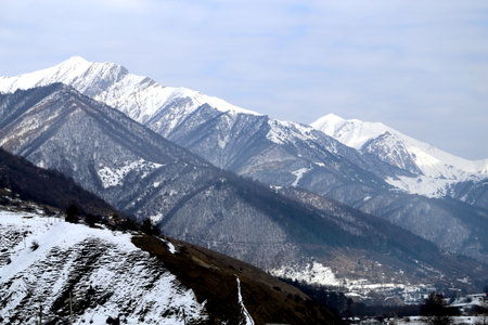 Magnificent views of the mountains in the snow Georgia winter.