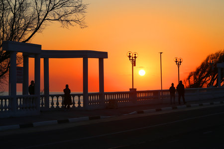 Beautiful photo of a bright sunset on the seaの写真素材