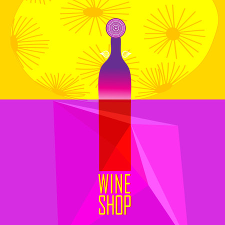 Illustration vector poster with wine on pop art background. Ads for delicious wine.のイラスト素材