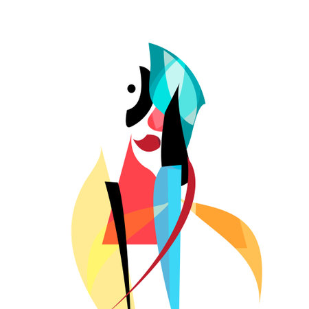 Continuous line woman portrait pictured on an abstract backgroundのイラスト素材