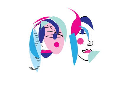 Continuous line woman portrait pictured on an abstract backgroundのイラスト素材