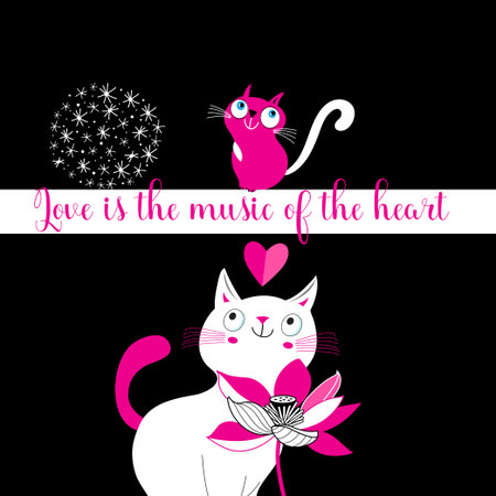 Greeting card with cats happy Valentines Dayのイラスト素材