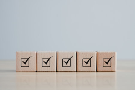 Checklist Survey and assessment. Quality Control. Goals achievement and business success. Check mark...