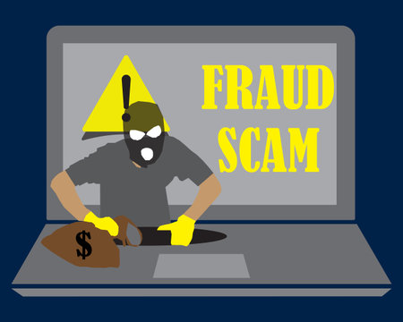 Phishing scam, hacker attack on laptop vector illustration. Scam. Fraudのイラスト素材