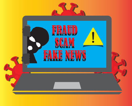 Scam related to Coronavirus Covid-19 with laptopのイラスト素材