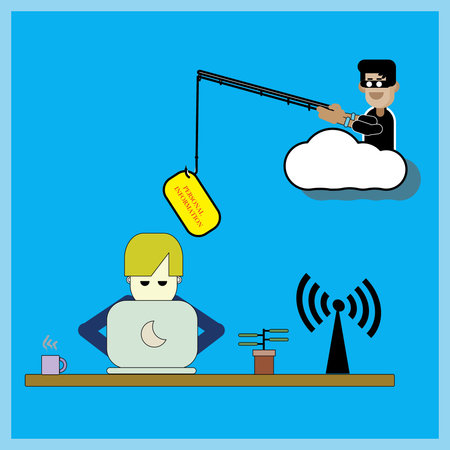 Phishing, scam, fraud via mobile technology isometric vector concept illustration.のイラスト素材