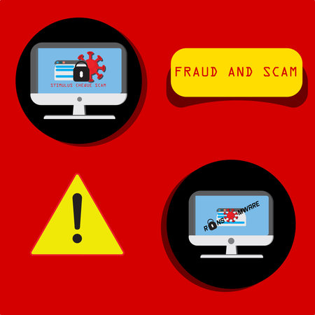 Scam and fraud by irresponsible people in the time of pandemic. Scam and fraud alert t  Byのイラスト素材