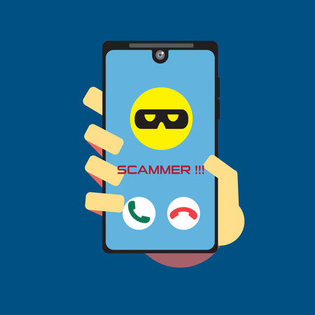 Vector illustration of a smartphone with a warning scam and fraud alert . Scam, phishing and fraud alert for smartphone user.のイラスト素材