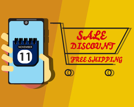 11.11 Online Shopping sale poster or flyer design. Singles day sale banner. Global shopping world day.のイラスト素材