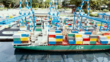 Johor, Malaysia, 20th Jan 2021 - Scenery of miniature model made of Lego bricks at Legoland, Johor, Malaysia.. Selective focus. Contains noise and grainのeditorial素材