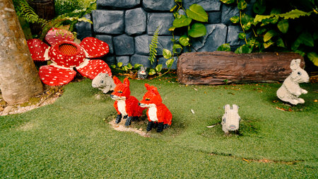 Johor, Malaysia, 20th Jan 2021 - Scenery of miniature model made of Lego bricks at Legoland, Johor, Malaysia.. Selective focus. Contains noise and grainのeditorial素材