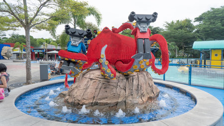 Johor, Malaysia, 20th Jan 2021 - Scenery of miniature model made of Lego bricks at Legoland, Johor, Malaysia.. Selective focus. Contains noise and grainのeditorial素材