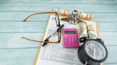 Tax-filling concept  featuring half of U.S IRS 1040 form.の写真素材