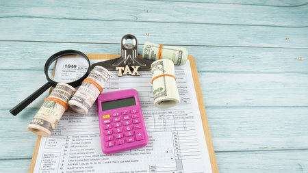 Tax-filling concept  featuring half of U.S IRS 1040 form.