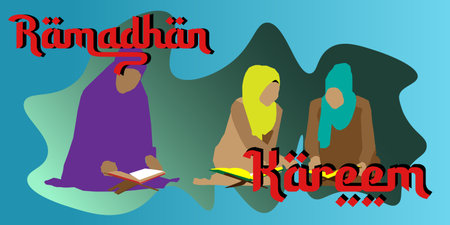 Vector Illustration a muslim women reading koran during the holy month of ramadhan.のイラスト素材