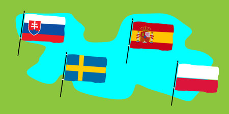European football tournament group E. 2020 Euro soccer championship flagのイラスト素材