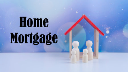 A family with a house concept of mortgage, construction, rental housing. business, economics, investments, risks concept. finding investment sources, fund sponsorsの写真素材