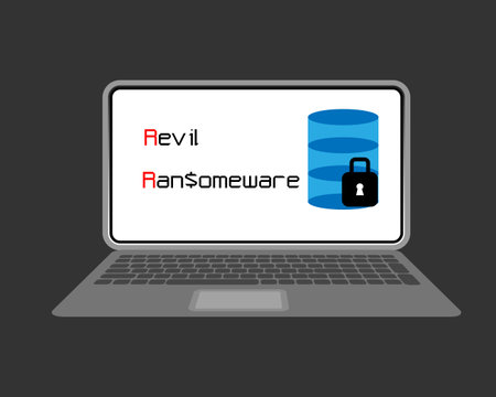 Revil is a type of ransomware that using as a services in attacking unsuspected victim. Cyber security concept.のイラスト素材