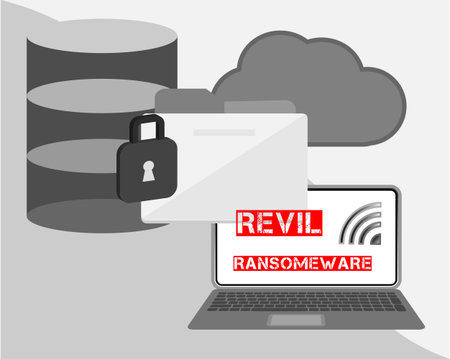 Revil is a type of ransomware that using as a services in attacking unsuspected victim. Cyber security concept.のイラスト素材