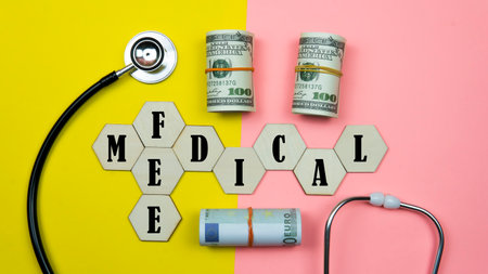 Selective focus on a statestoscope. Healthcare costs and fees concept. Medical fee that needed to pay by the patient when having a treatment from the hospitalの写真素材