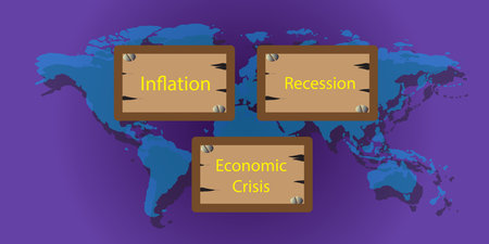economic recession in 2023 Graphs and slumping stock markets show the global economic crisis in 2023. The effects of inflation, war, epidemics. EPS10 vector.のイラスト素材