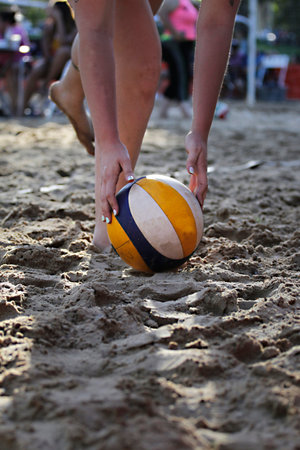 volleyball on the sand of a beach in the summer timeの写真素材