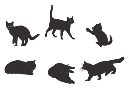 Set of black cat silhouetteのイラスト素材