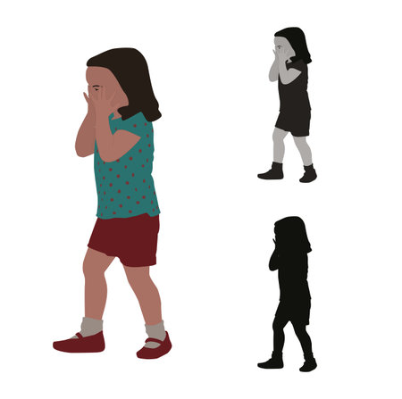 Realistic flat colored illustration of a crying girlのイラスト素材