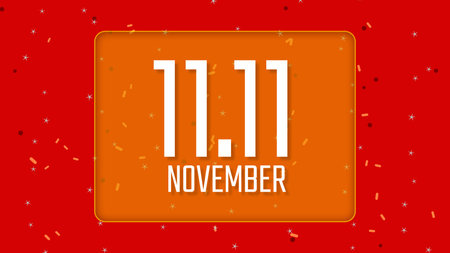 11.11, 11 November poster or flyer design, on red animated background.Banner design.の写真素材