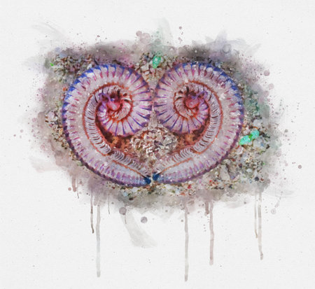 Watercolor illustration of two catterpiller bugs twirl like a heart shapeの写真素材