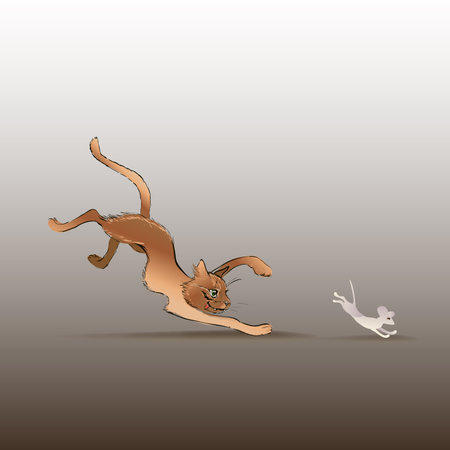 cat chasing a mouse, vectorのイラスト素材