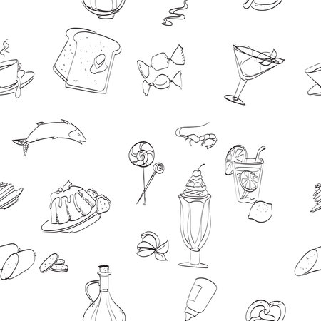 eating pancakes pastries vector seamless backgroundのイラスト素材