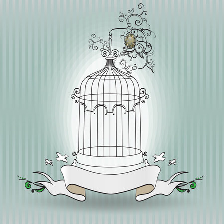 vintage birdcage with ribbon for text vectorのイラスト素材