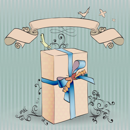 vintage gift with ribbon vectorのイラスト素材