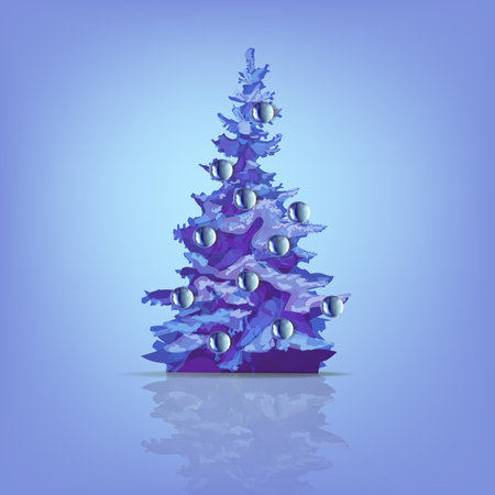 Christmas tree decorated with colored balls, vector isolatedのイラスト素材