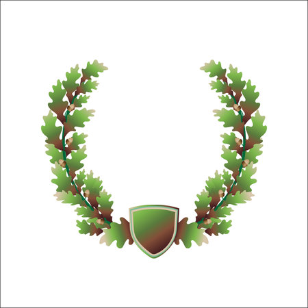 oak wreath, acorns, coat of arms, vintage template frame for logoのイラスト素材