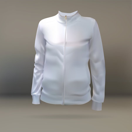 sweatshirt, white, isolated, jacket with a zip to the application of the logo, 3d vector illustration, white T-shirt with long sleeves women vectorのイラスト素材